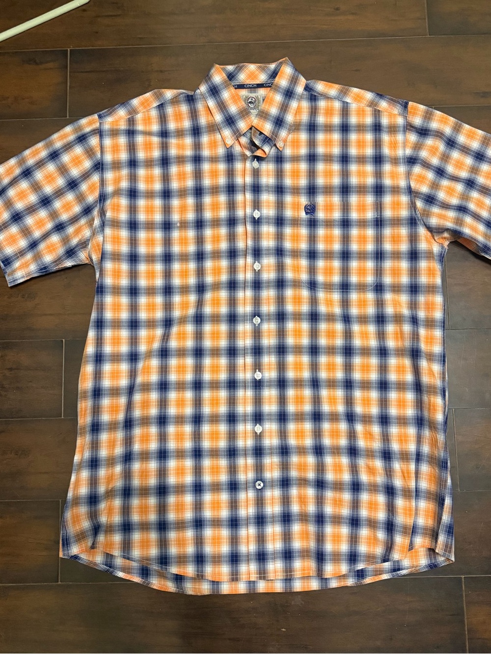 Cinch Orange & Blue Plaid Short-Sleeve Button-Down Shirt